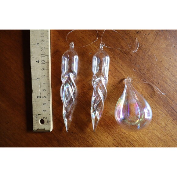 Lot 11 Handblown Clear Thin Glass Iridescent Christmas Tree Ornament Icicle Ball - Picture 5 of 12